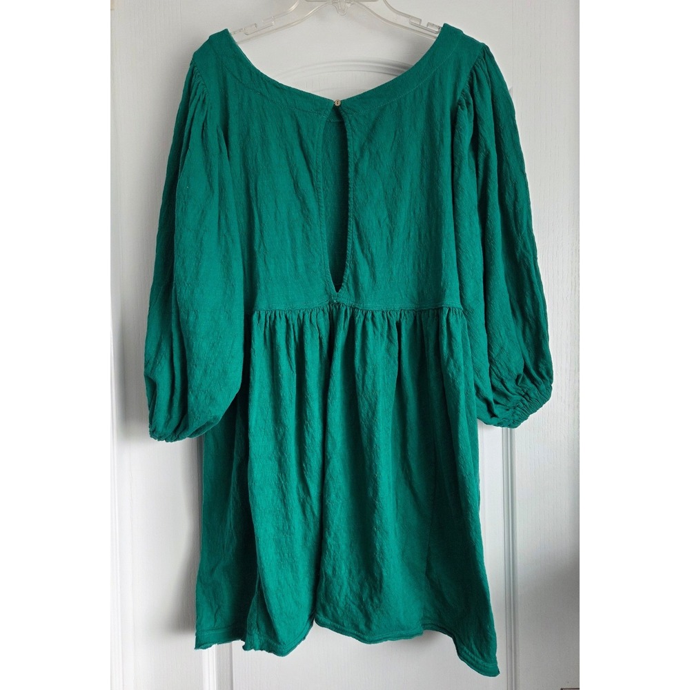 Free People FP Beach Emerald Green Babydoll Mini Dress Textured Keyhole Back M - Picture 3 of 6